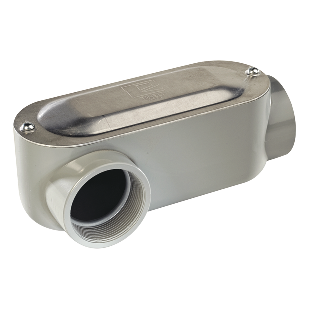Caja oval roscada tipo LR de 1 1/4" (31.8 mm) Incluye tapa y tornillos.