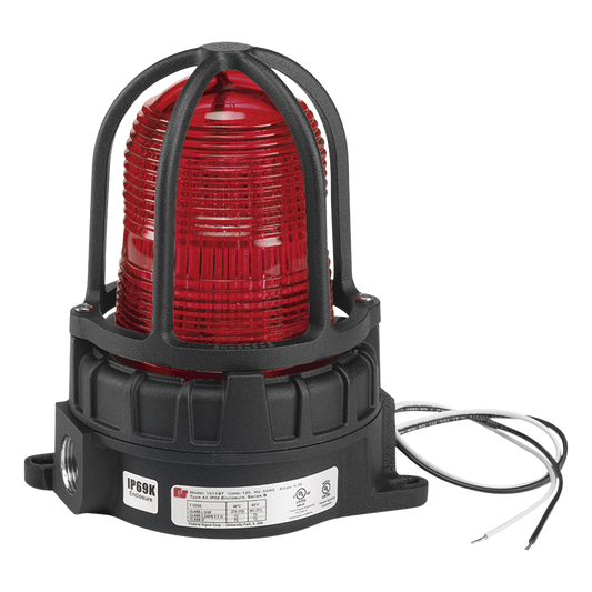 Luz de Advertencia LED Industrial / Rojo / 120-240 VCA / Montaje en Superficie o Tubo 3/4 in / IP66 Tipo 4X / 50,000 h / Ubicaciones Peligrosas