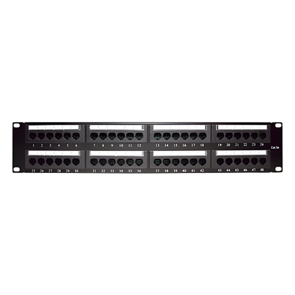 Panel de Parcheo de Impacto (110) UTP de 48 Puertos Cat5e 19 Pulgadas (48.26 cm), 2U con Barra para Organizar Cable