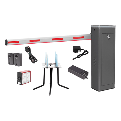 Kit COMPLETO Barrera Izquierda XBS Con Corona LED / Brazo Iluminado de 5M / Incluye Sensor de Masa, Transformador, Lazo Magnético, Ancla, Fotoceldas