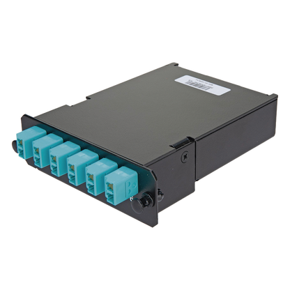 Placa Acopladora de Fibra Óptica FAP, Con 12 Pigtails y 6 Conectores LC Duplex (12 Fibras), Para Fibra Multimodo OM3/OM4, Color Aqua