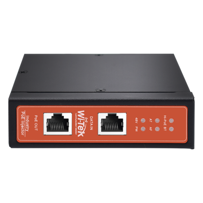 Inyector PoE Industrial / DC entrada 12-57V / PoE salida de Hasta 90W / Carcasa de Metal / Riel DIN / Aplicaciones CCTV