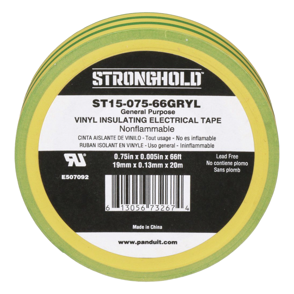Cinta Eléctrica STRONGHOLD para Aislar, de PVC, Uso Construcción General en Tierras Físicas, Grosor de 0.13 mm (5 mil), Ancho de 19.05 mm, y 20.12 m