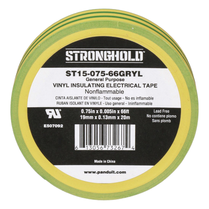 Cinta Eléctrica STRONGHOLD para Aislar, de PVC, Uso Construcción General en Tierras Físicas, Grosor de 0.13 mm (5 mil), Ancho de 19.05 mm, y 20.12 m