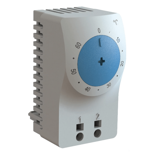 Termostato/Interruptor Para Control de Temperatura en Grados Celsius, Para Uso con Ventiladores, Con Terminales de Conexión, y Clip para Riel Din de