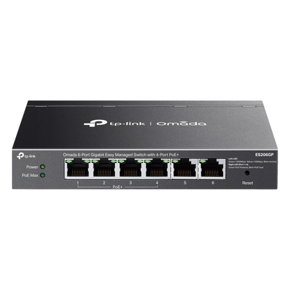 Switch Omada 6 Puertos Gigabit / 4 Puertos PoE+ 65W / Gestión Cloud SDN / Sin Ventiladores / QoS / VLAN / IGMP Snooping / 250 m PoE