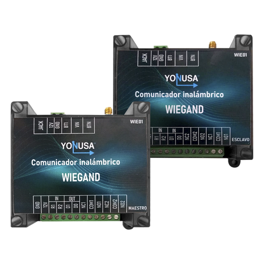 Convertidor de lectora para control de acceso (cableado a inalámbrico) / 1 Wiegand / 2 Relevadores / 2 Entradas / Hasta 1.6 KM de distancia