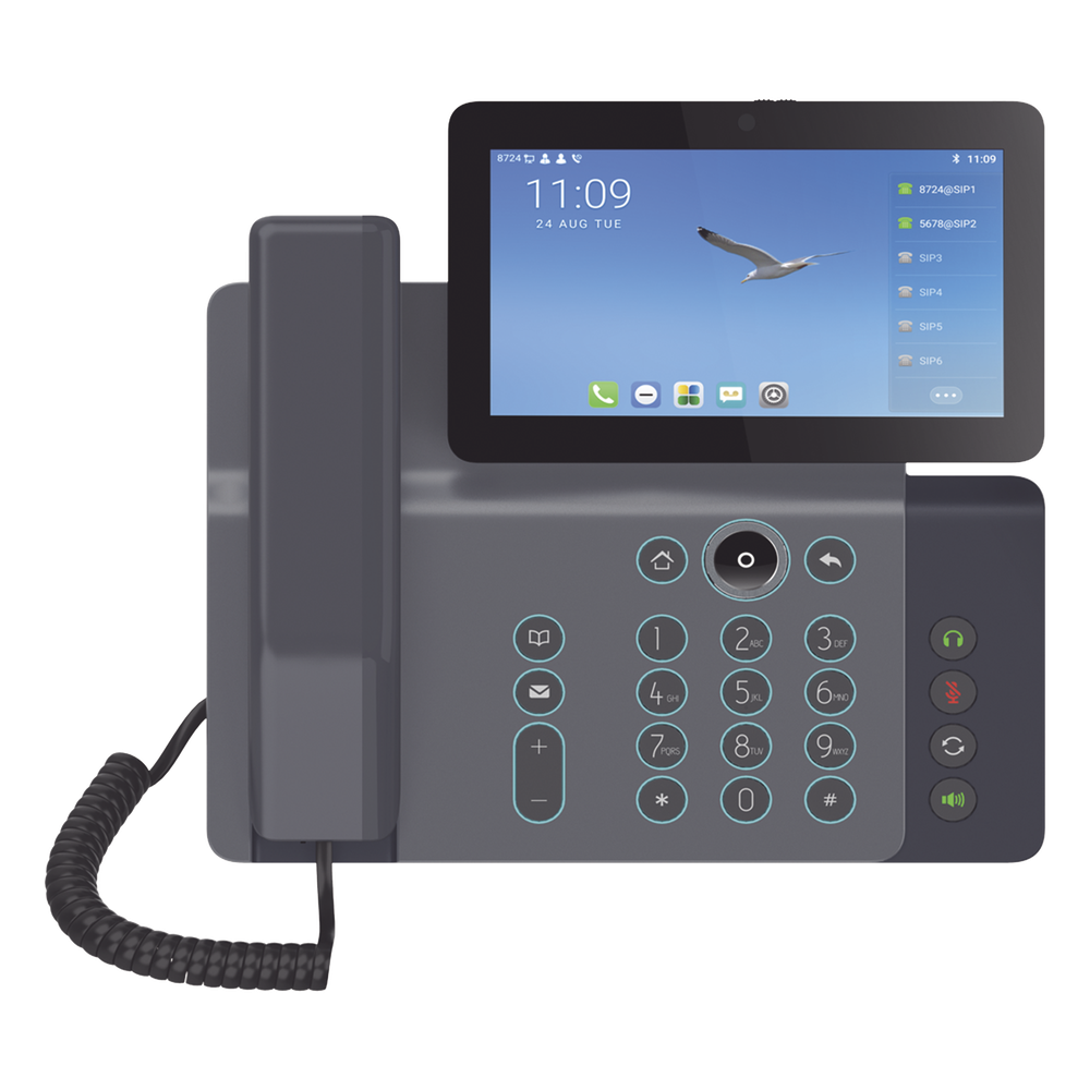 Videoteléfono IP inteligente Insignia, Android 9.0, 20 líneas SIP, pantalla a color 7" ajustable, Teclado de iluminación configurable, PoE
