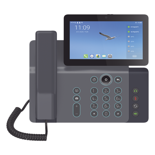 Videoteléfono IP inteligente Insignia, Android 9.0, 20 líneas SIP, pantalla a color 7" ajustable, Teclado de iluminación configurable, PoE