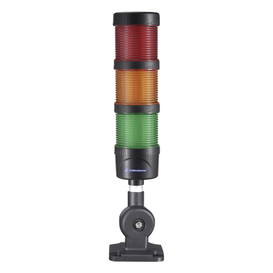 Torre de Señalización LED / 3 Niveles Rojo-Ámbar-Verde / Buzzer 85 dB / 24 VCD / Luz Fija o Intermitente / Base 60 mm (2.36 in) / IP53