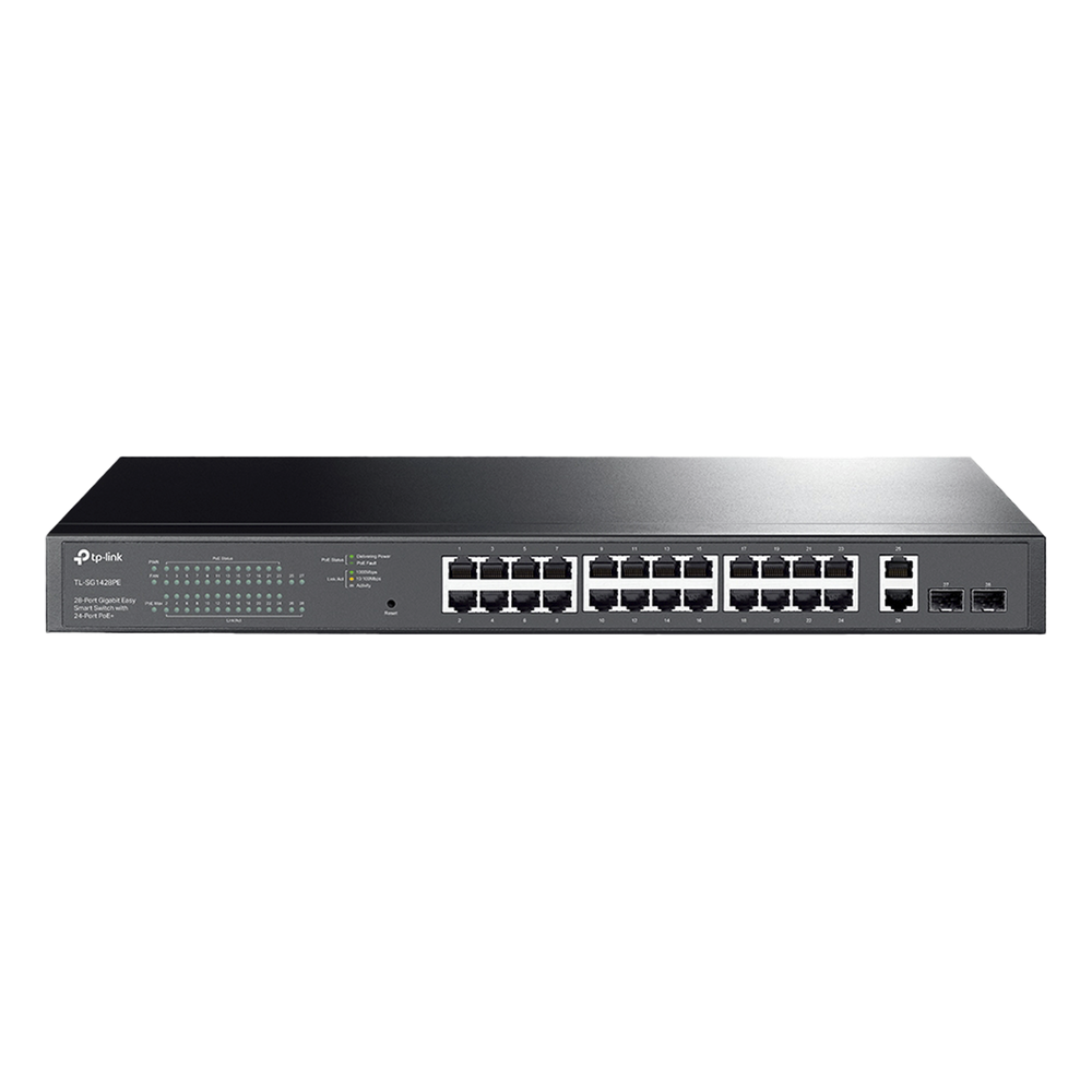 Switch PoE Administrable 24 puertos 10/100/1000 Mbps / 2 puertos SFP / 24 puertos PoE af/at / Presupuesto PoE 250W