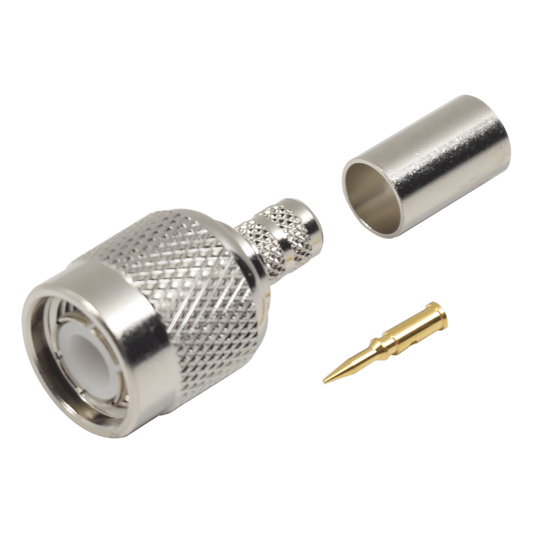 Conector TNC Macho de Anillo Plegable para Cables LMR-240, RG-8/X, 9258, Niquel/Oro/Delrin