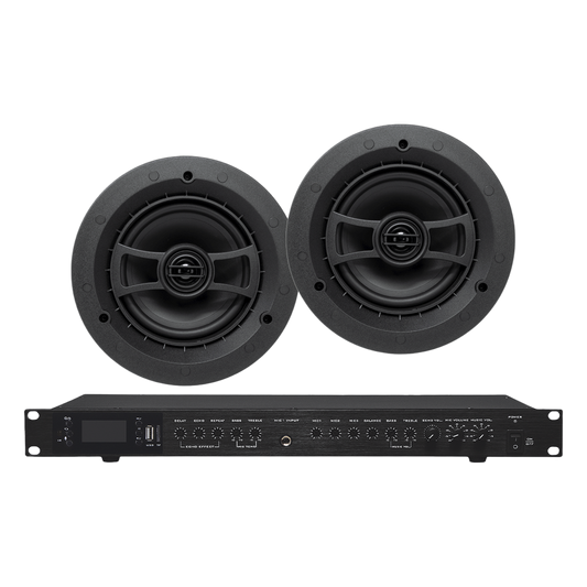 Amplificador de Audio con 2 Bocinas SP6 | 2 x 60W | Baja Impedancia 4 - 8&Omega; | Reproductor Bluetooth, USB, SD | Efectos Integrados Delay, Echo