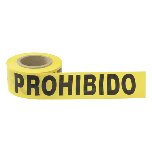 Cinta para barricada "PROHIBIDO EL PASO" de 100 m y ancho de 3".