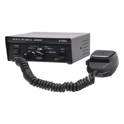 Sirena Vehicular de 100W de Potencia, Con Switch Giratorio de 6 posiciones y Micrófono Integrado de Uso Rudo