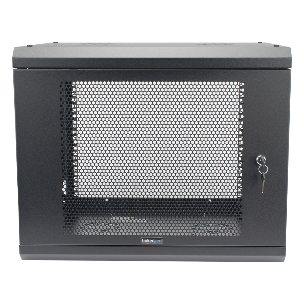 Gabinete de Pared de 9U con Puerta Perforada, 455 mm de Profundidad, Rack de 19'', Acero Reforzado Color Negro.