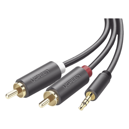 Cable Adaptador de 3.5mm Macho a 2 RCA Macho / 5 Metros (16.40 Pies) / Color Gris / Blindaje Múltiple / ABS / Alta Calidad