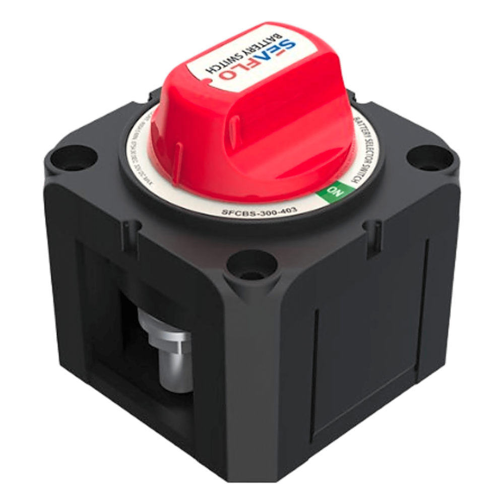 Interruptor Desconexión Batería SEAFLO SFCBS-300-202 / Monocircuito ON-OFF / 275A DC Continuo / 900A DC Arranque / Cobre Estañado / IP68 / Cumple