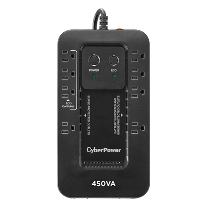 UPS de 450 VA/260 W, Topología Standby con Modo Ahorrador ECO, Entrada 120 Vca NEMA 5-15P, Con 8 Tomas NEMA 5-15R