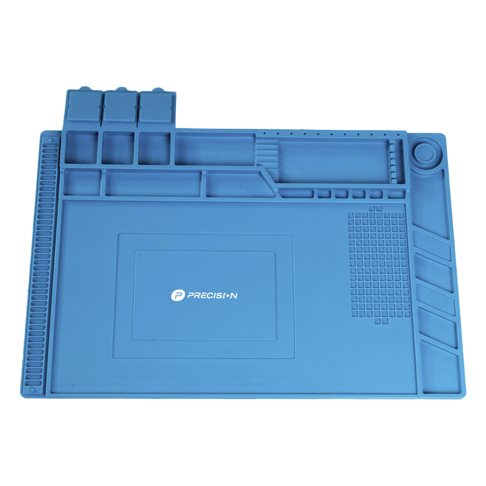 Tapete de silicona de 45 x 30 cm, resistente al calor con áreas magnéticas y de almacenamiento de componentes, ideal para la reparación de equipos y