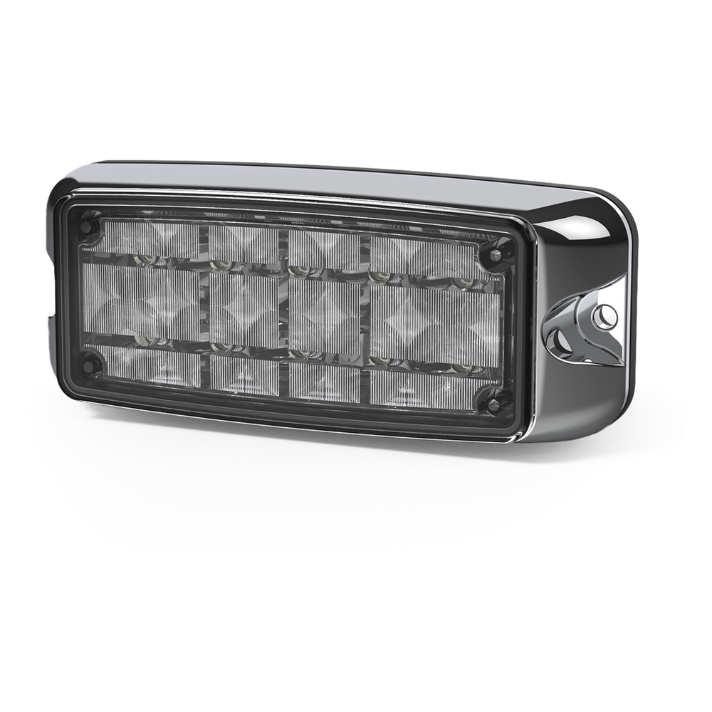 Luz de Advertencia de 10 LED, Rojo/Claro, 5x2 Pulgadas, Lente Transparente, Bisel Cromado
