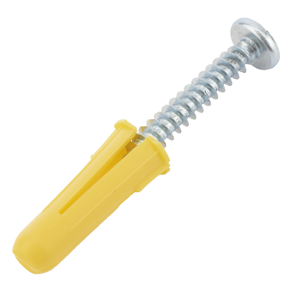 Paquete de 20 taquetes amarillo 1" y 20 tornillos 8mm x 1"