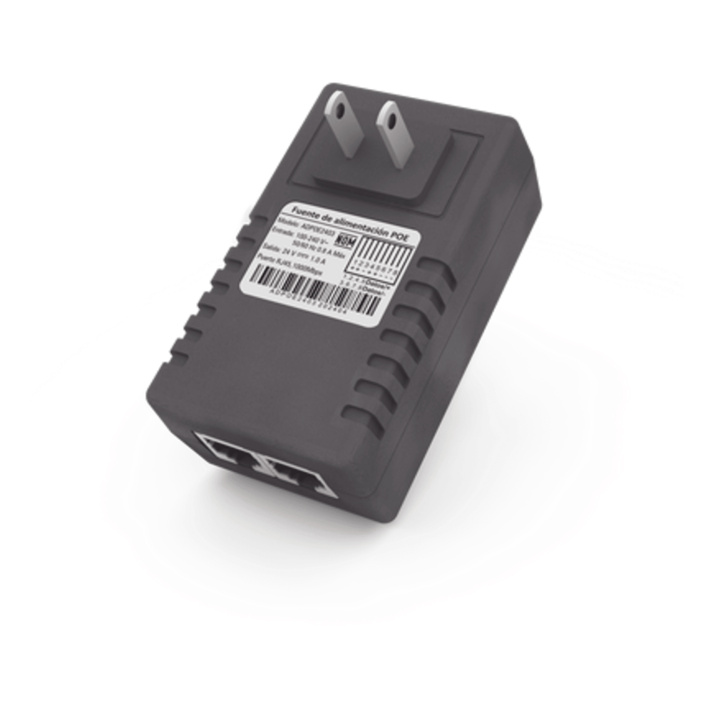 Adaptador de pared / Inyector PoE / 48 Vcc / 0.5 A / Controlado por chip IC / Protección contra OV, OC, SC, UV/ Fácil de instalar