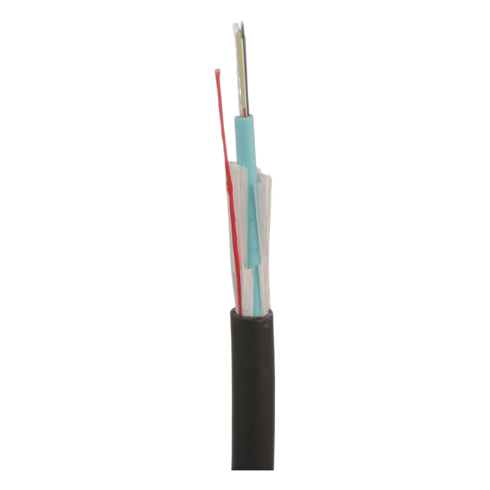 Cable de Fibra Óptica de 12 Hilos, Multimodo OM4 50/125 Optimizada, Interior/Exterior, Loose Tube 250um, No Conductiva (Dieléctrica), OFNR (Riser)