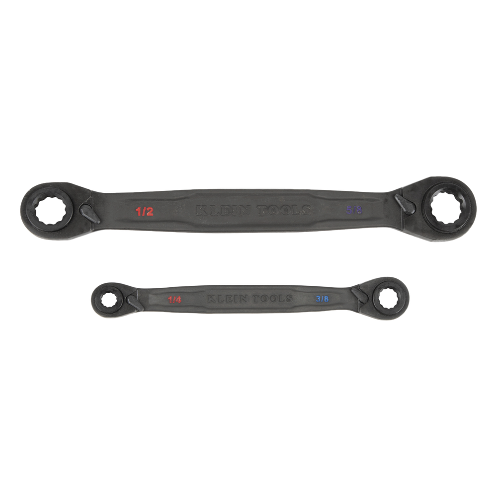 Juego de 2 llaves Estriadas de Matraca 4 en 1 con 8 Medidas Inglesas 1/2-5/8", 3/4-9/16", 1/4-3/8", 7/16-5/16"