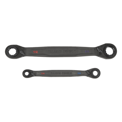 Juego de 2 llaves Estriadas de Matraca 4 en 1 con 8 Medidas Inglesas 1/2-5/8", 3/4-9/16", 1/4-3/8", 7/16-5/16"