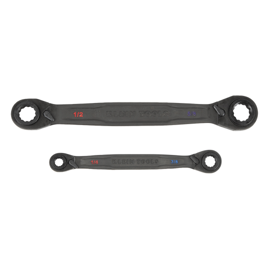 Juego de 2 llaves Estriadas de Matraca 4 en 1 con 8 Medidas Inglesas 1/2-5/8", 3/4-9/16", 1/4-3/8", 7/16-5/16"