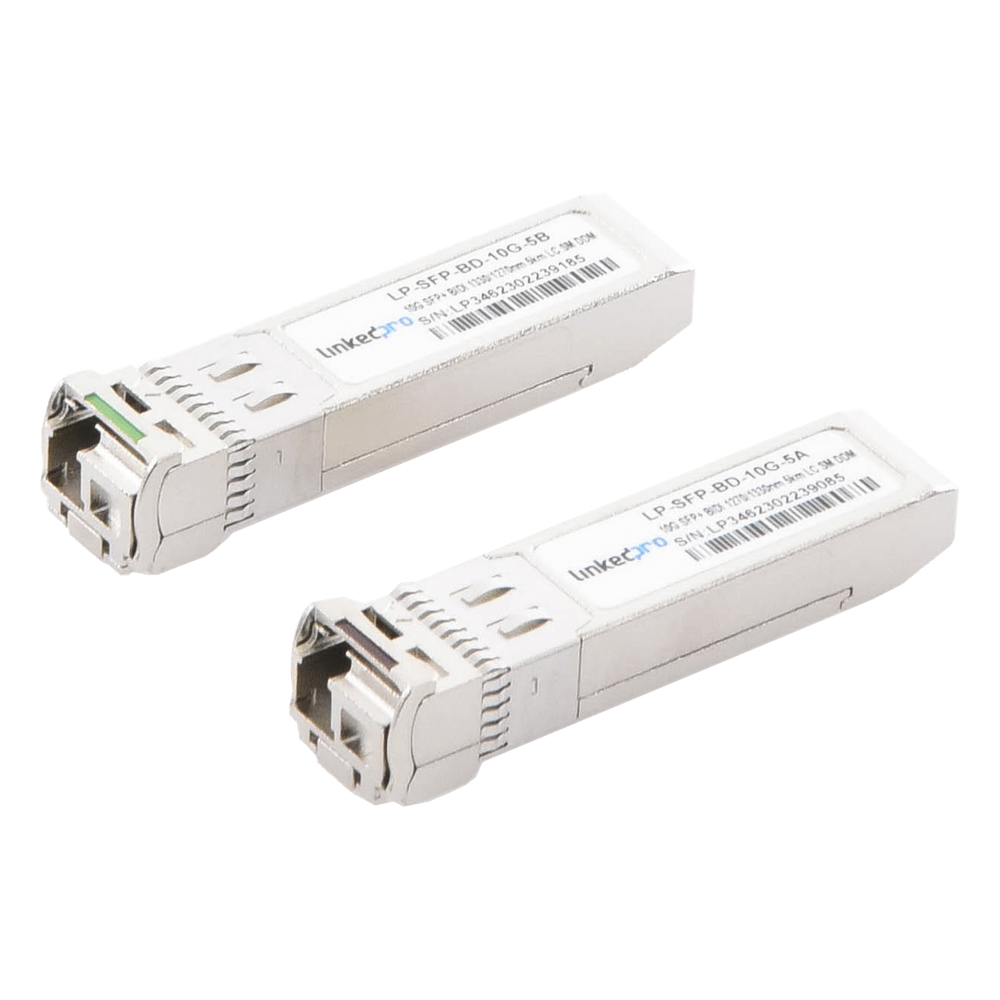 Transceptores Ópticos Bidireccionales SFP+ (Mini-Gbic) / Monomodo 1270 & 1330 nm / 10 Gbps / 10GBASE-BX / Conector LC/UPC Simplex / DDM / Hasta 5 km
