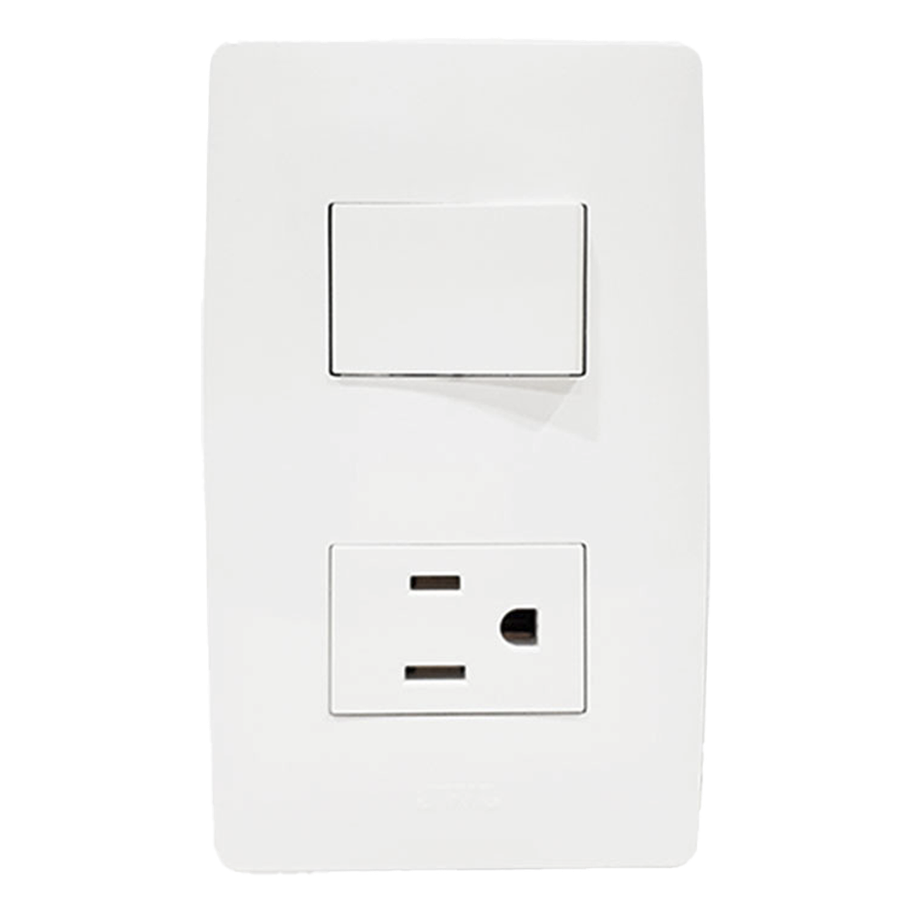 Apagador Escalera y Contacto de 127 V~60 Hz 10/15 A.