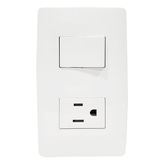 Apagador Escalera y Contacto de 127 V~60 Hz 10/15 A.