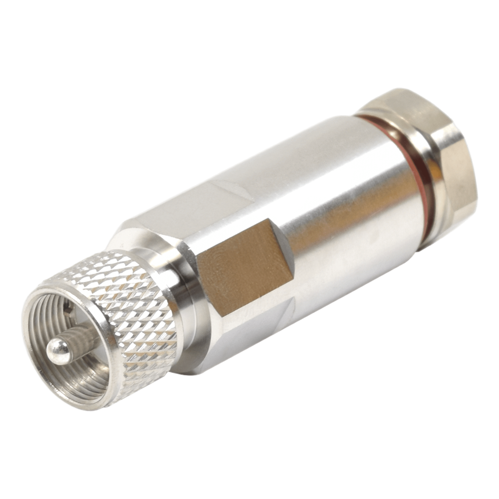 Conector UHF Macho (PL-259) para Cable HELIAX de 1/2" LDF4-50A, LP-450A, Tipo Rosca, Bronce Blanco/ Plata/ Teflón