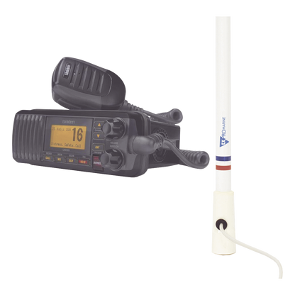 Kit de radio UM385BK | mas antena marina de fibra de vidrio TX-5206-SYS y soporte para antena 4186