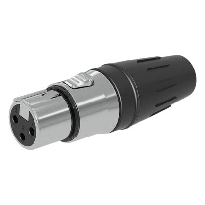 Conector hembra XLR de 3 núcleos con carcasa de acero inoxidable y contactos chapados en oro