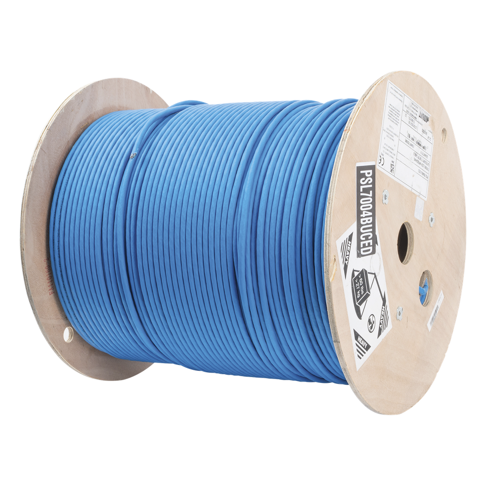 Bobina de Cable Blindado S/FTP de 4 Pares, Cat7, Inmune a Ruido e Interferencias, LSZH (Bajo Humo, Cero Halógenos), Color Azul, Bobina de 500 Metros