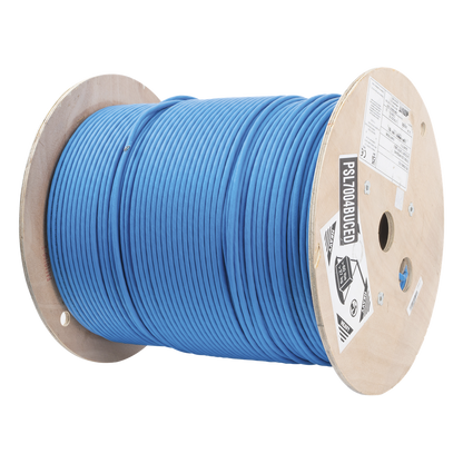 Bobina de Cable Blindado S/FTP de 4 Pares, Cat7, Inmune a Ruido e Interferencias, LSZH (Bajo Humo, Cero Halógenos), Color Azul, Bobina de 500 Metros