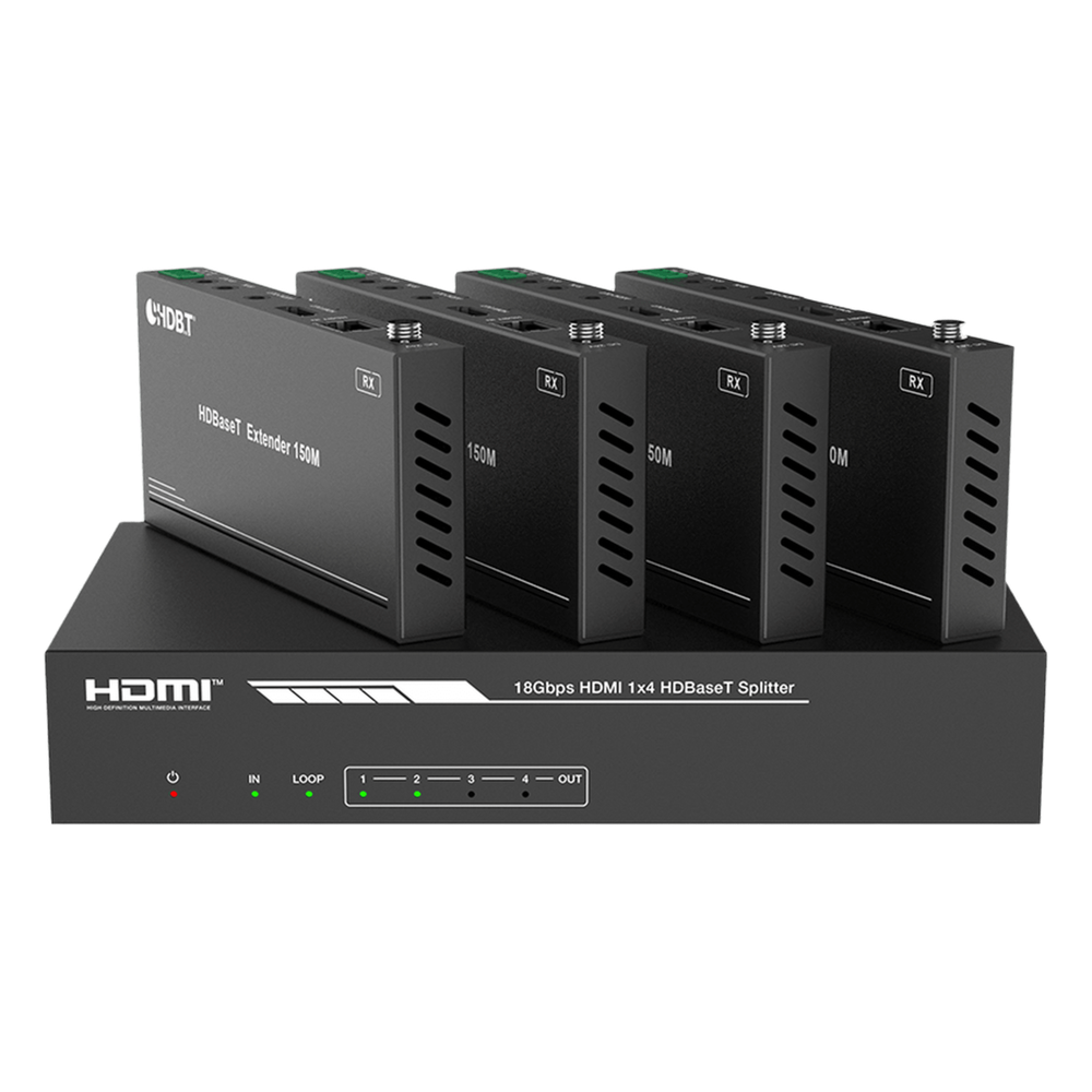Splitter mas Extensor de Video | 1x4 | ProAV | HDBaseT™ | 120m en 4K@60Hz | 150m en 1080p@60Hz | Cat6/6a/7 | Gestión Avanzada EDID | Control IR y
