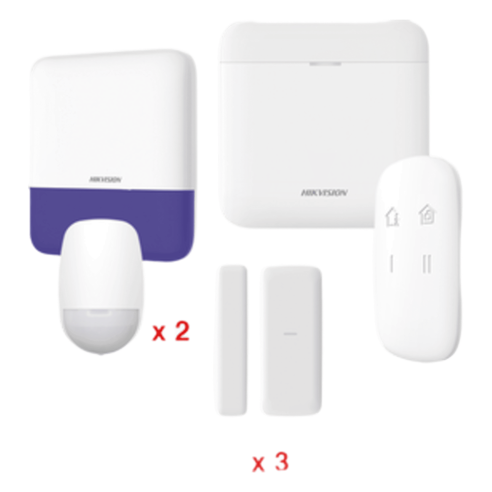 (AX PRO) KIT de Alarma AX PRO / Incluye: 1 Hub con batería de respaldo / 2 Sensores PIR / 3 Contactos Magnéticos mini / 1 Control Remoto / 1 Sirena