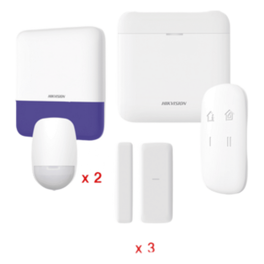(AX PRO) KIT de Alarma AX PRO / Incluye: 1 Hub con batería de respaldo / 2 Sensores PIR / 3 Contactos Magnéticos mini / 1 Control Remoto / 1 Sirena