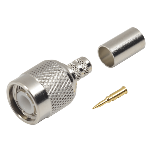 Conector TNC Macho de Anillo Plegable para Cables RG-58/U, LMR-195, Níquel/ Oro/ Delrin