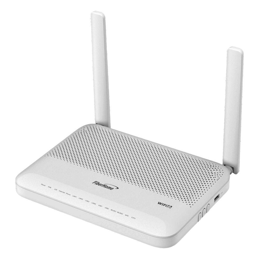 ONU GPON WiFi 6, Doble Banda (2.4/5 GHz), 2 Antenas de 5 dBi, Compatible con OLT de Terceros, 4 puertos Gigabit Ethernet + 1 POTS + 1 USB + 1 CATV