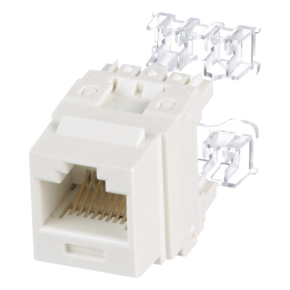 Conector Jack Estilo 110 (de Impacto), Tipo Keystone, Categoría 6, de 8 Posiciones y 8 Cables, Color Blanco Mate