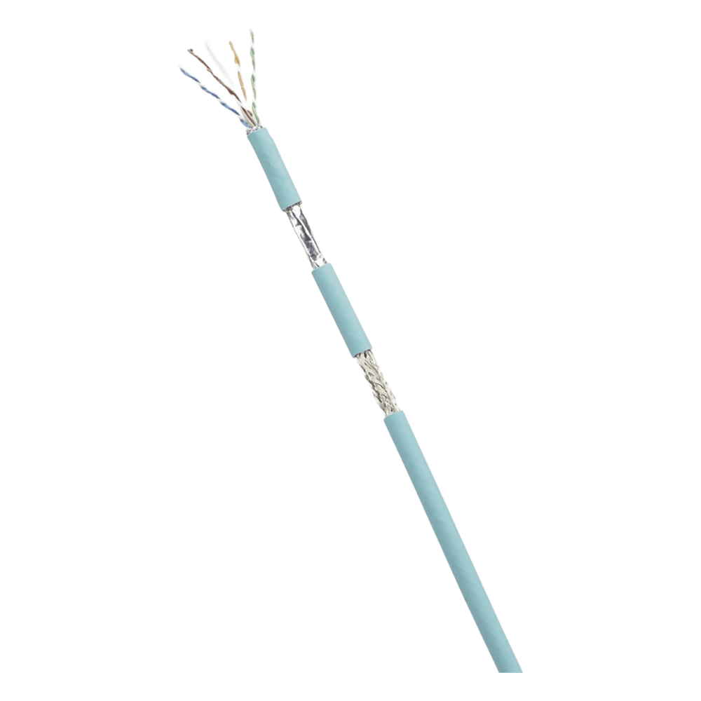 Bobina de Cable Blindado SF/UTP Categoría 6A, Uso Industrial con Resistencia al Aceite y Rayos UV, Multifilar 24/7 (Flexible), Color Azul Cerceta
