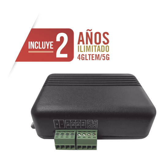 Controlador 4GLTEM / 4 ENTRADAS Y 2 SALIDAS / 2 AÑOS ILIMITADOS INCLUIDOS / Activacion Remota /Notificacion PUSH e EMAIL / APP SIN COSTO / Soporte