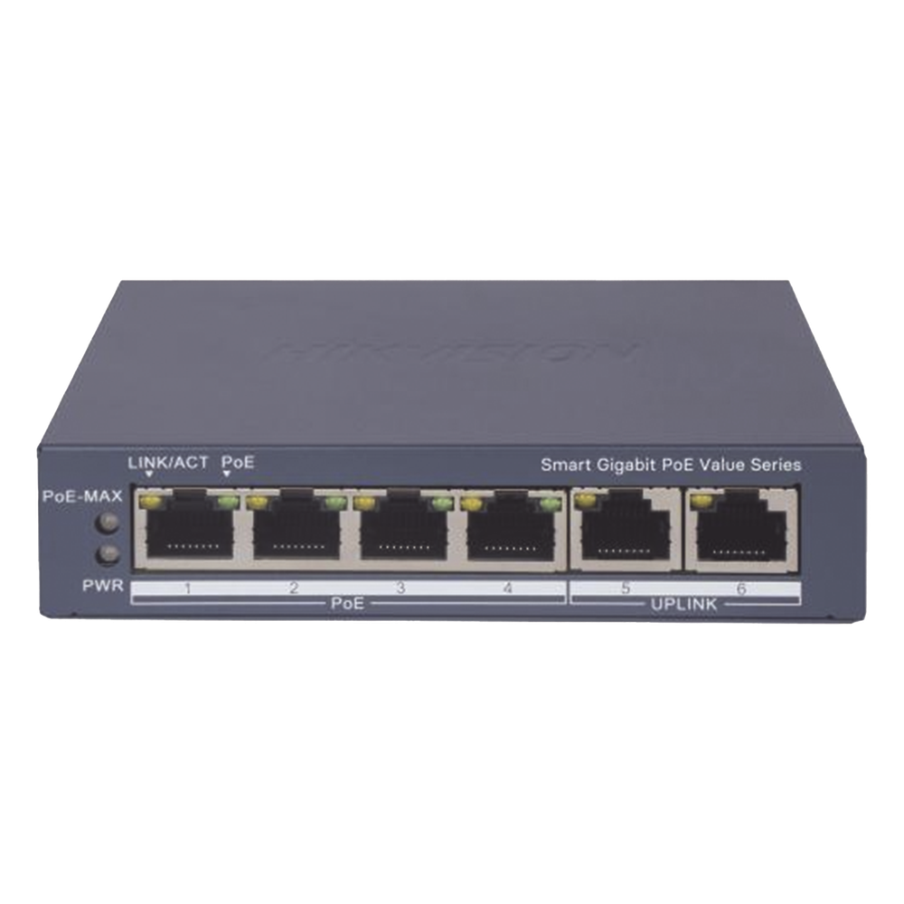 Switch Gigabit PoE+ / Administrable / 4 Puertos 1000 Mbps PoE+ / 2 Puertos 1000 Mbps Uplink / Configuración Nube Hik-PartnerPro / Modo Extendido