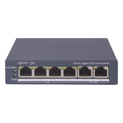 Switch Gigabit PoE+ / Administrable / 4 Puertos 1000 Mbps PoE+ / 2 Puertos 1000 Mbps Uplink / Configuración Nube Hik-PartnerPro / Modo Extendido