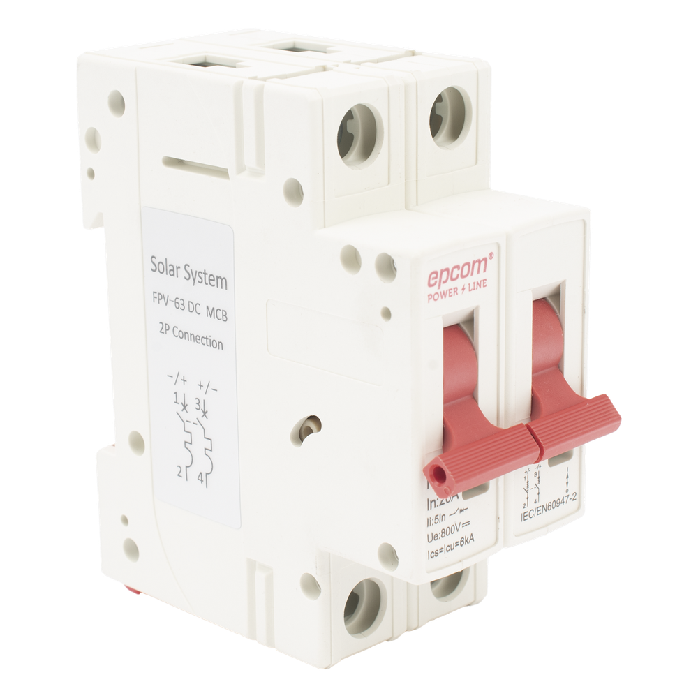 Protección Térmica/ Interruptor 2P, 20 A, Corriente Directa 800 Vcc para Aplicación Fotovoltaica Montaje Riel DIN